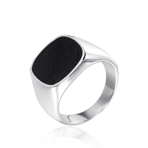 Minimalist Stainless Steel Square Signet Ring For Men Women Black Drip Oil Geometric Punk Band Ring Fashion Jewelry Gift