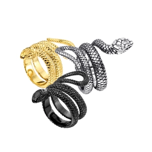Vintage Stainless Steel Snake Wrap Ring Gothic Punk Animal Scale Texture Polished Band Ring For Men Women Biker Jewelry