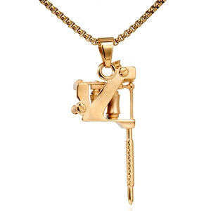 Collier Pendentif Machine à Tatouer Créatif Hip Hop Or Acier Inoxydable Bijoux Style Punk pour Hommes Femmes Cadeau