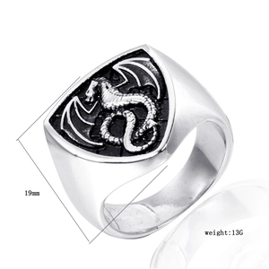 Vintage 316L Stainless Steel Men Ring Gothic Shield Western Dragon Relief Signet Ring Punk Hip Hop Biker Jewelry For Men