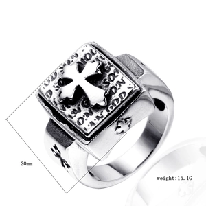 Vintage Titanium Steel Cross Ring For Men Religious Bible Verse Square Face Band Gothic Religious Jewelry Finger Ring