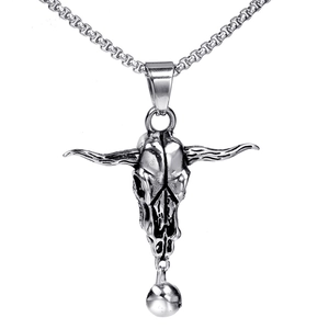 Pendentif Crâne de Tête de Taureau en Acier Inoxydable Rétro pour Homme Vintage Punk Gothique Hip Hop Bijoux Collier
