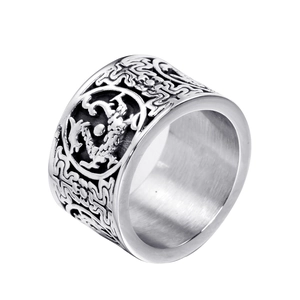 Anello vintage in acciaio inossidabile con totem a drago e motivi tradizionali a nuvola