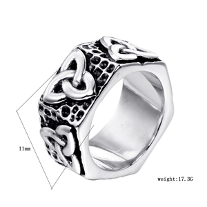 Vintage Viking stainless steel ring for men with Celtic Knot relief and 11mm wide band