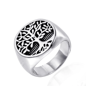 Anello in Acciaio Inossidabile con Albero della Vita Vintage per Uomo Donna Anello a Fascia con Sigillo Punk Biker Gioielli