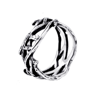 Vintage thorn crown ring in silver stainless steel with detailed oxidized texture