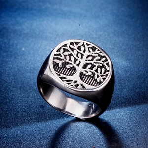 Anello con sigillo vintage in acciaio inossidabile con motivo Albero della Vita
