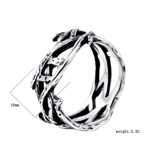 Vintage Stainless Steel Thorn Branch Ring Gothic Hollow Retro Oxidized Finish Band Ring For Men Women Punk Jewelry Gift