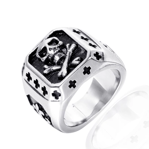 Retro Punk Stainless Steel Skull Crossbones Ring Gothic Cross Signet Ring For Men Women Fashion Jewelry Gift