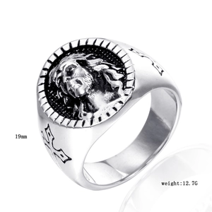 Vintage Stainless Steel Jesus Portrait Relief Ring For Men Gothic Cross Seal Signet Ring Religious Punk Party Jewelry Gift