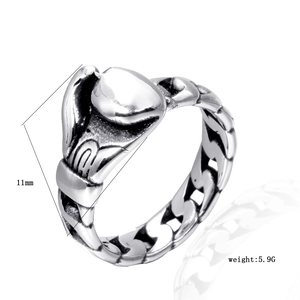 Vintage Stainless Steel Boxing Glove Ring For Men Punk Cuban Chain Band Polished Sports Style Ring Gold Steel Color Jewelry Gift