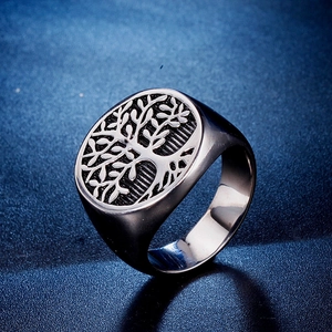 Anello con sigillo vintage in acciaio inossidabile con incisione dell'Albero della Vita