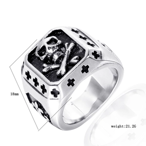 Vintage gothic skull and black cross engraved ring in stainless steel for men