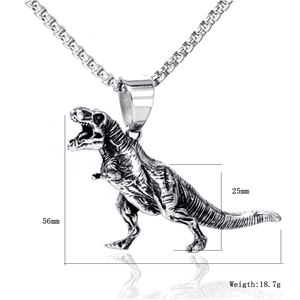 Collana con Pendente a Forma di Dinosauro Tyrannosaurus Rex in Acciaio Inossidabile Retro per Uomo Donna Argento Antico Gioielli Punk Hip Hop Regalo