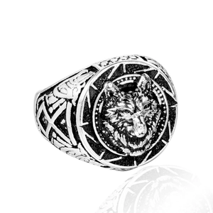 Bague Tête de Loup Viking Vintage pour Hommes Acier Inoxydable Gothique Punk Totem Anneau Argent Or Deux Tons Bijoux Biker