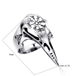 Vintage Viking Bird Skull Ring Stainless Steel Norse Compass Valknut Gothic Punk Men Biker Finger Ring Jewelry