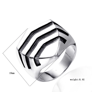 Vintage Stainless Steel Geometric Shield Ring For Men Punk Industrial Style Hexagon V-Shaped Line Band Biker Jewelry