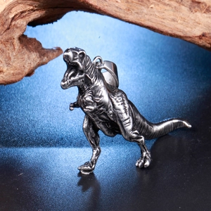 Collana con ciondolo dinosauro T-Rex retrò in acciaio inossidabile finitura argento