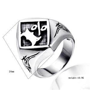 Bague rétro pour hommes en acier inoxydable avec motif visage abstrait et forme carrée