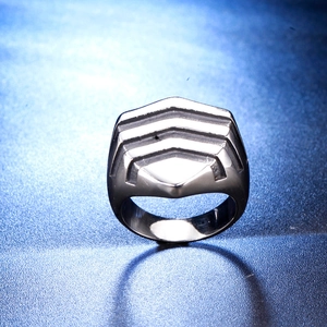 Minimalist silver industrial style ring for men featuring hexagonal shield design