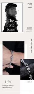 Detail of silver stainless steel interlocking chain link bracelet with polished metal spheres