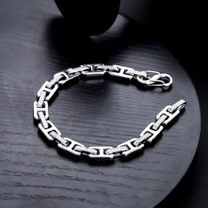 Bracciale in Acciaio al Titanio con Maglie a H per Uomo Donna Motivo a Denti Industriale Catena Geometrica Gioielli di Moda