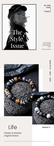 Details von Tigerauge- und Lavastein-Armbändern auf Vulkanstein im Vintage-Stil