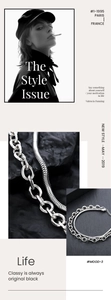 Detail macro of double-layer titanium steel bracelet with oval links and snake chain