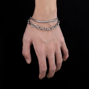 Double-layer stainless steel snake and oval link chain bracelet for men and women