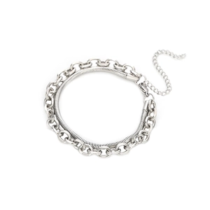 Men's double-layered titanium steel silver bracelet with snake and link chain design