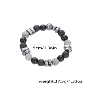 Tigerauge und Lavastein Perlenarmband für Herren mit Größen- und Gewichtsangaben