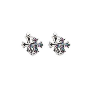Gothic Kreuz-Ohrringe mit bunten Edelsteinen und Vintage-Silber-Finish