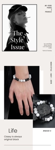 Detail of white turquoise beads and silver floral beads on a minimalist style bracelet