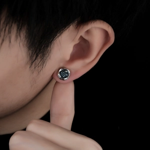Sparkling Mobius magnet earring with dark druzy stone on silver-toned metal base
