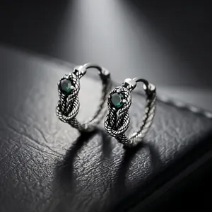 Vintage Copper Snake Knot Hoop Earrings For Men Women Antique Silver Rhinestone Animal Inlaid Earrings Retro Jewelry Gift