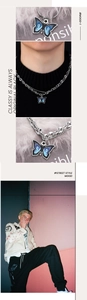 Close-up of blue flame butterfly pendant with double-layer titanium steel chain