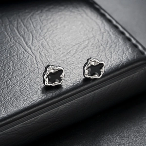 Magnetic silver lava ear clips with black enamel filling for non-pierced ears