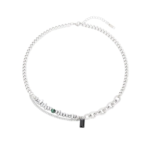 Collier pour homme en acier titane avec pendentif zircon noir et chaînes mixtes