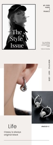 Détail de boucle d'oreille vintage en argent de style industriel avec perle filetée