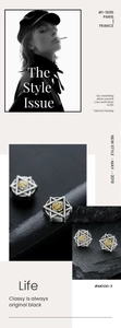 Detailed view of vintage Eye of God ear cuff with silver hexagram star and gold relief