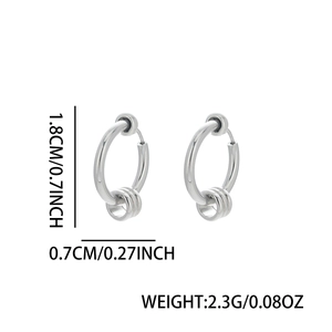 Minimalist silver hoop earrings with triple rings and 1.8cm diameter specifications