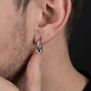 Boucles d'Oreilles Créoles en Cuivre Minimalistes Mode pour Hommes Femmes Argent Géométrique Texturé Bijoux Urbains Clips d'Oreille