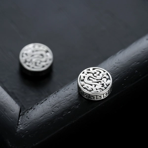 Vintage silver dragon pattern magnetic clip-on earring with Greek key pattern details