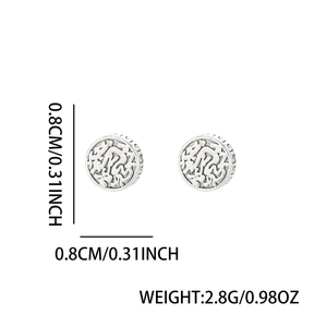 Retro silver dragon pattern non-piercing ear clips with Greek key texture and 0.8cm diameter