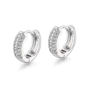 Elegant silver pave-set hoop earrings with shimmering CZ stones in a triple-row design