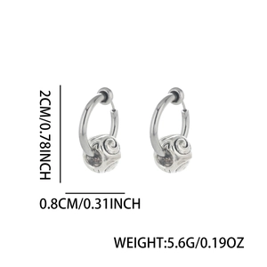Boucles d'oreilles vintage en acier titane argenté avec pendentif boule et dimensions