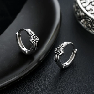 Retro punk cross sword flower embossed hoop earrings in silver stainless steel