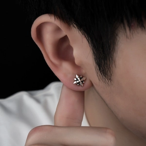 Clip d'oreille magnétique octogramme en argent pour hommes au design métal industriel