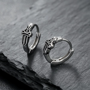 Gothic cross dagger earrings in vintage silver stainless steel with embossed sword design