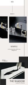 Macro detail of square geometric earrings with textured finish and silver-gold tone
